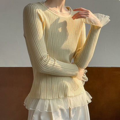 【60%OFF⭐️早い者勝ち】【トップス】甘め レース付き ニット レディース 春秋 デザイン インナー トップス【JZシリーズ】