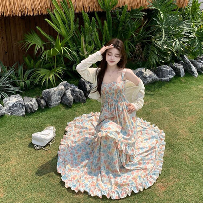 【ワンピース】フレンチカントリー風 ノースリーブ フラワープリントワンピース レディース 夏 キャミソール ロングドレス 大人可愛い【SHシリーズ】