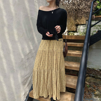 【ボトムス】初秋新作 レトロ ハイウエスト ゆったり見え スリム効果 切り替え シフォン 花柄スカート【SHシリーズ】