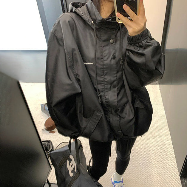 【アウター】 ニマルデザイン ブラック ゆったり ジャケット コクーンシルエット トレンチコート レディース【FCシリーズ】