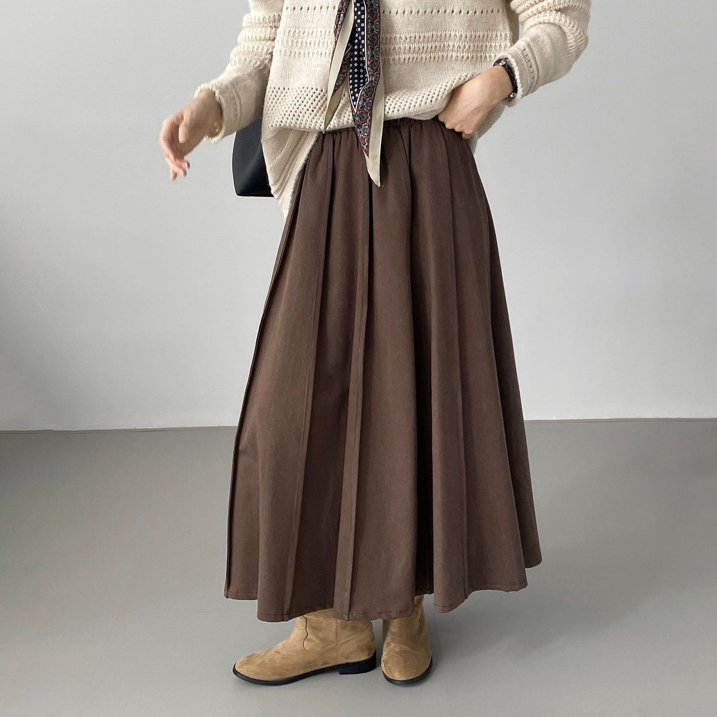 【ボトムス】秋冬おすすめスカート 韓国風 グレー ウエストゴム プリーツスカート レディース 上品 美シルエット Aラインフレア【JZシリーズ】