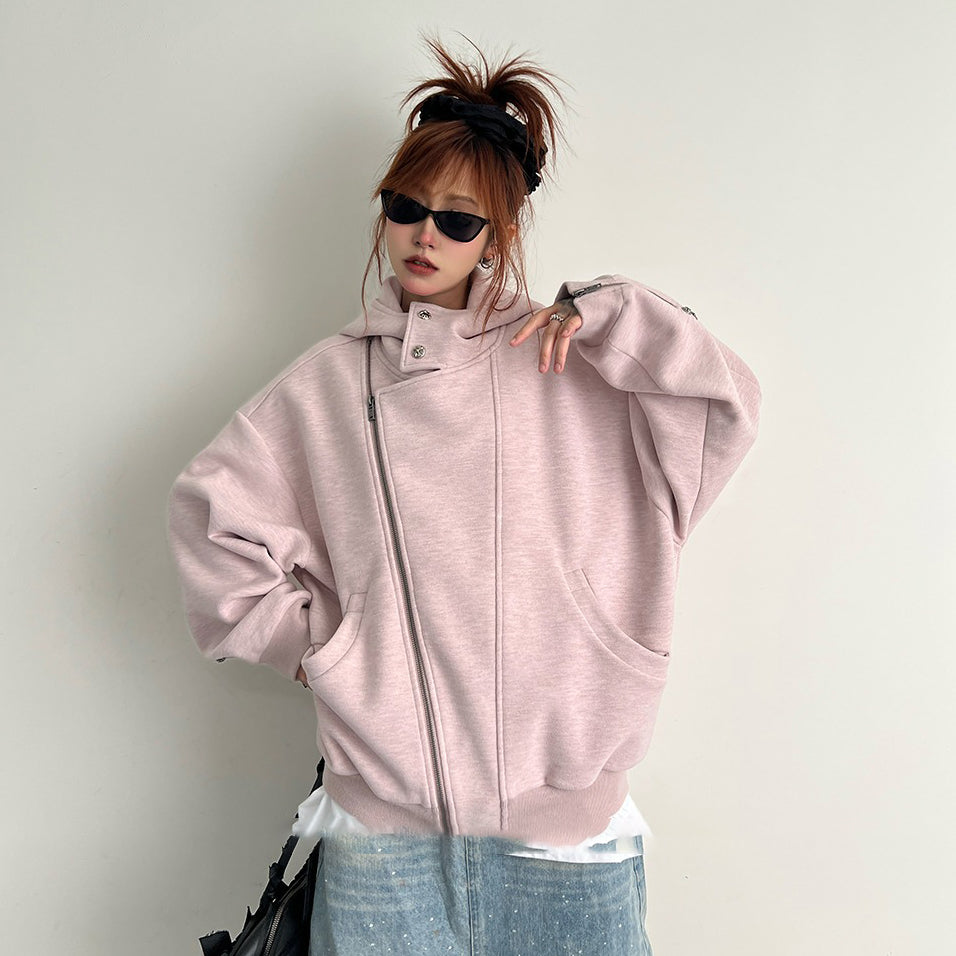 【アウター】アメリカンヴィンテージ ユニーク カジュアル ゆったり フード付き ジップアップスウェット レディースジャケット【FCシリーズ】【15～20日内発送】