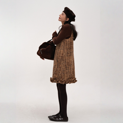 【ワンピース】レイヤードに最適な ツイード 春 秋 冬 シャネル風 ジャンパー ワンピース  【JZシリーズ】