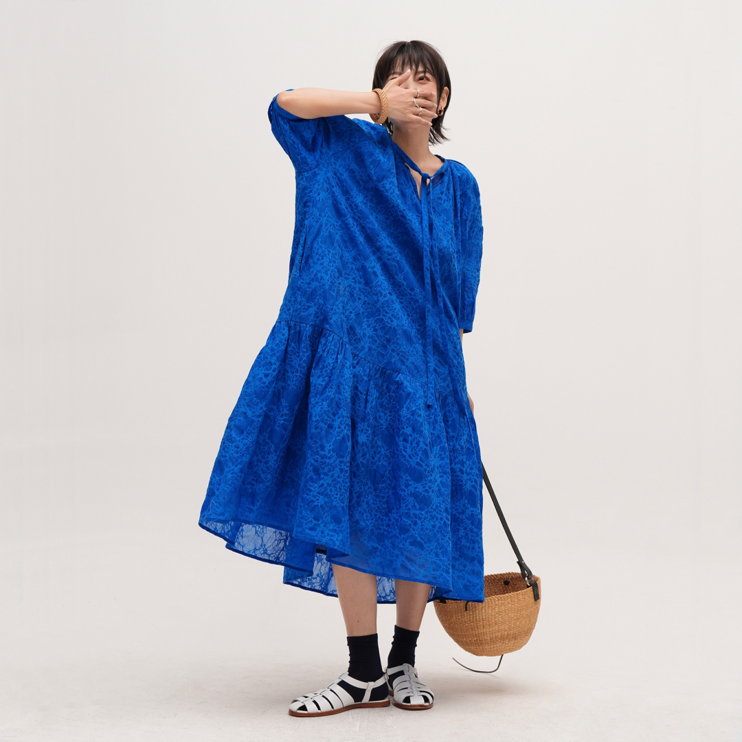 【ワンピース】【15~20日内発送】夏 クラインブルー 美肌見え	夏向け  薄手 半袖 ワンピース 【SHシリーズ】