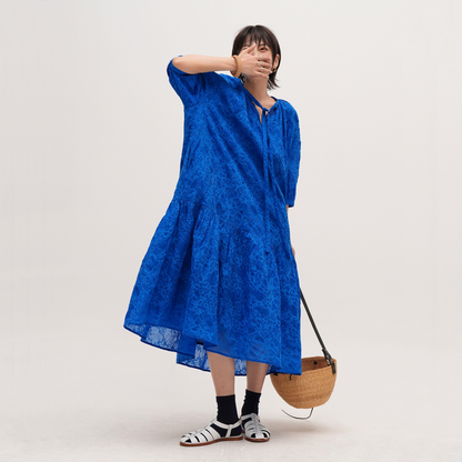 【ワンピース】【15~20日内発送】夏 クラインブルー 美肌見え	夏向け  薄手 半袖 ワンピース 【SHシリーズ】