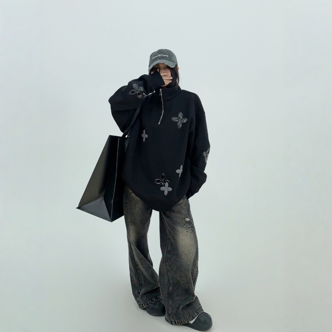 【トップス】パッチレザー付きの ヘビーウェイト 春 秋 冬 スタンドネック パーカー 【FCシリーズ】