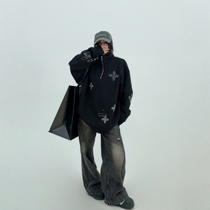 【トップス】パッチレザー付きの ヘビーウェイト 春 秋 冬 スタンドネック パーカー 【FCシリーズ】