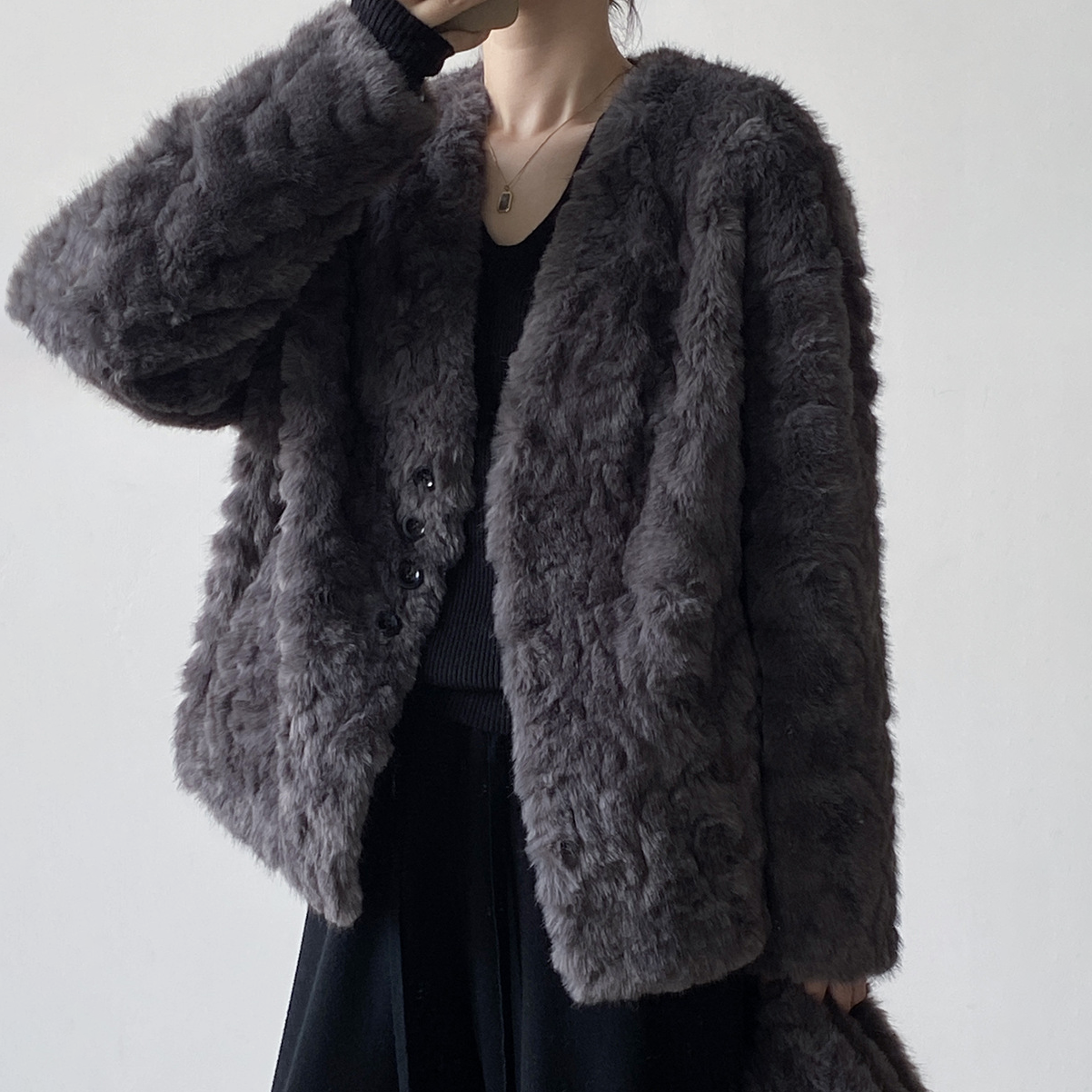 【アウター】マフラー付き！ふわふわ エコファー コート レディース 冬 あったか 綿入れコート【JZシリーズ】