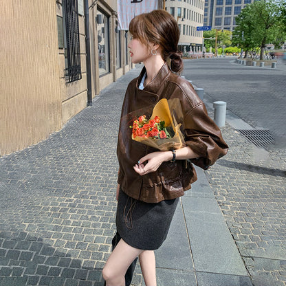 【アウター】メラード ブラウン レザージャケット レディース 春秋 上質感 ストリート系 ショートジャケット【JZシリーズ】