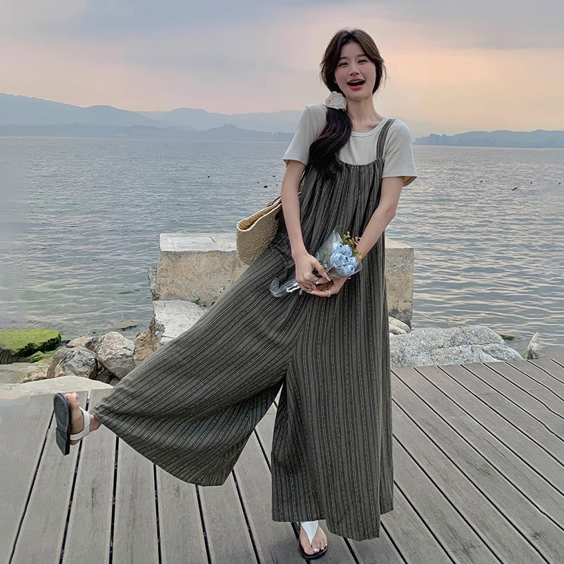 【ボトムス】夏新作 大人フェミニン ゆったりシルエット 体型カバー カジュアルオールインワン【SHシリーズ】