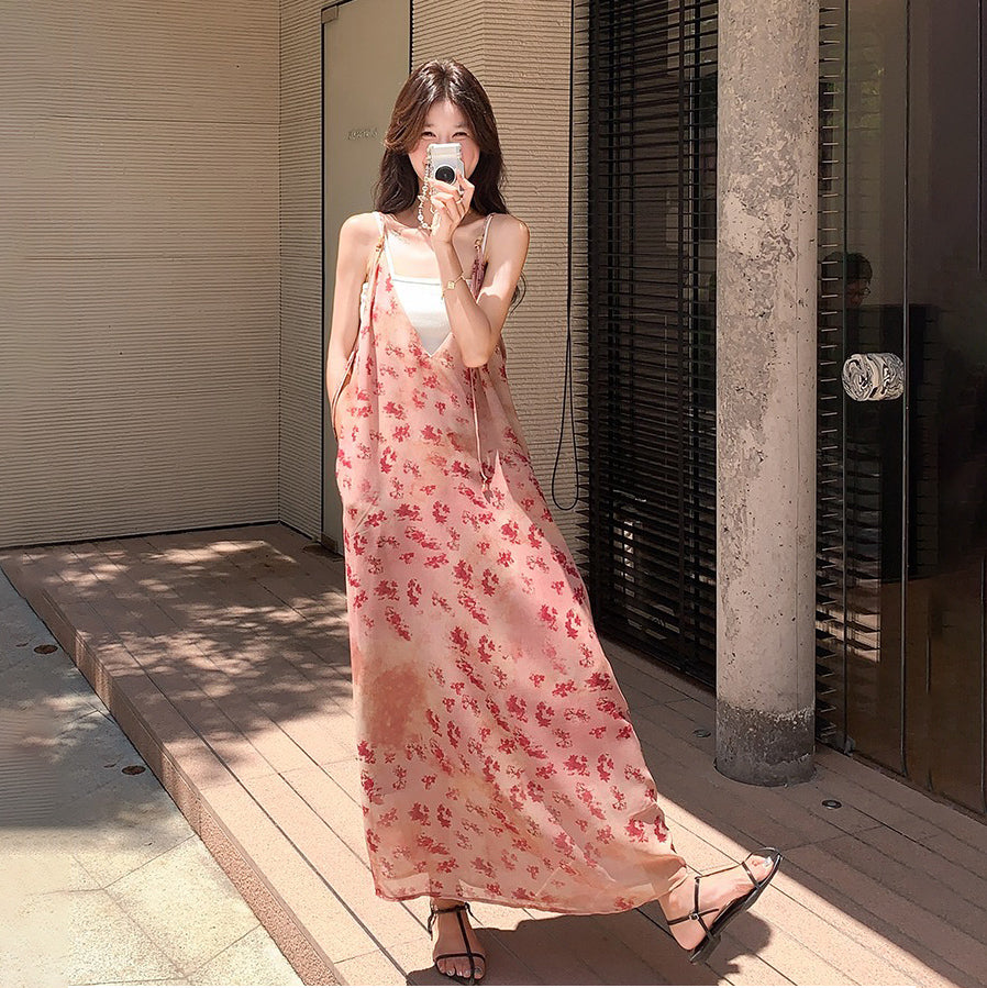 【ワンピース】フレンチロマンティック 配色が映える多幸感 花柄ノースリーブキャミワンピース【SHシリーズ】