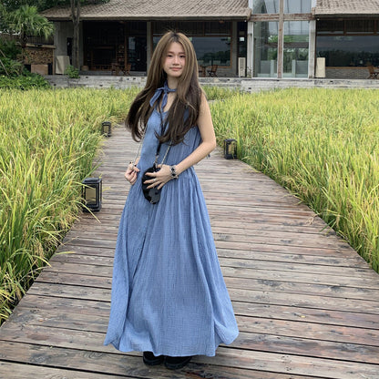 【ワンピース】韓国風チェック柄 夏の甘くて爽やかなノースリーブワンピース【SHシリーズ】