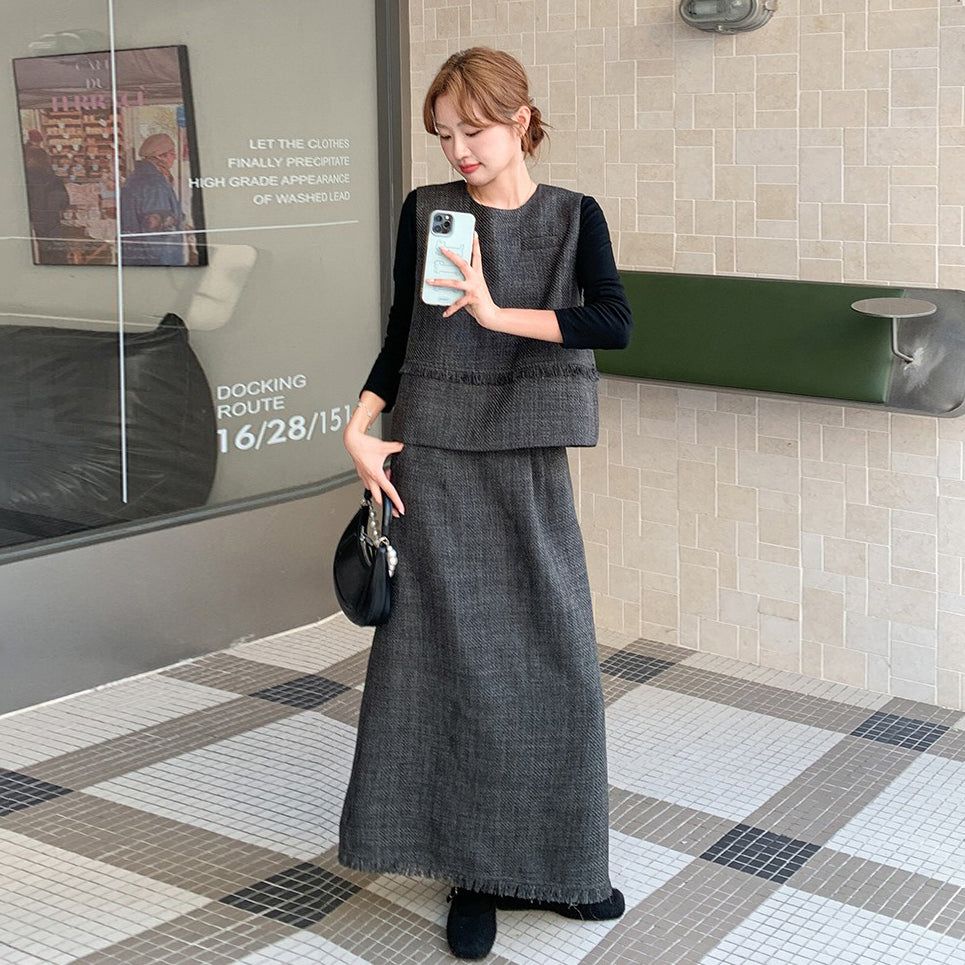 3点セット！【セットアップ】レトロ カジュアル タンクトップ＆Tシャツ＆スカート 上下セット 上品 トレンド感 大人気 かわいい三点セット【JZシリーズ】