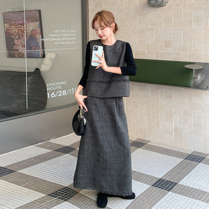 3点セット！【セットアップ】レトロ カジュアル タンクトップ＆Tシャツ＆スカート 上下セット 上品 トレンド感 大人気 かわいい三点セット【JZシリーズ】