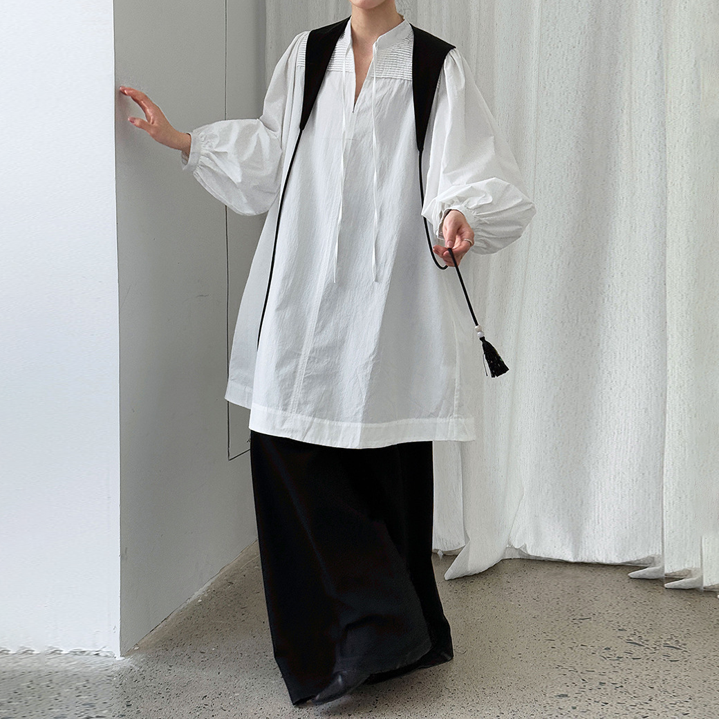 【ワンピース】韓国風 ゆったり感 リボン 長袖ワンピース レディース 初秋新作 バルーンスリーブ ミニ丈【JZシリーズ】