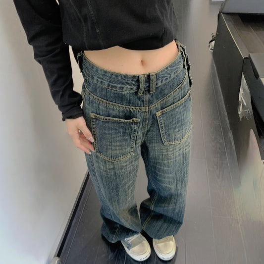 【ボトムス】春 秋 的 リバースデザイン  ヘビーウェイト デニム ストレートパンツ 【FCシリーズ】