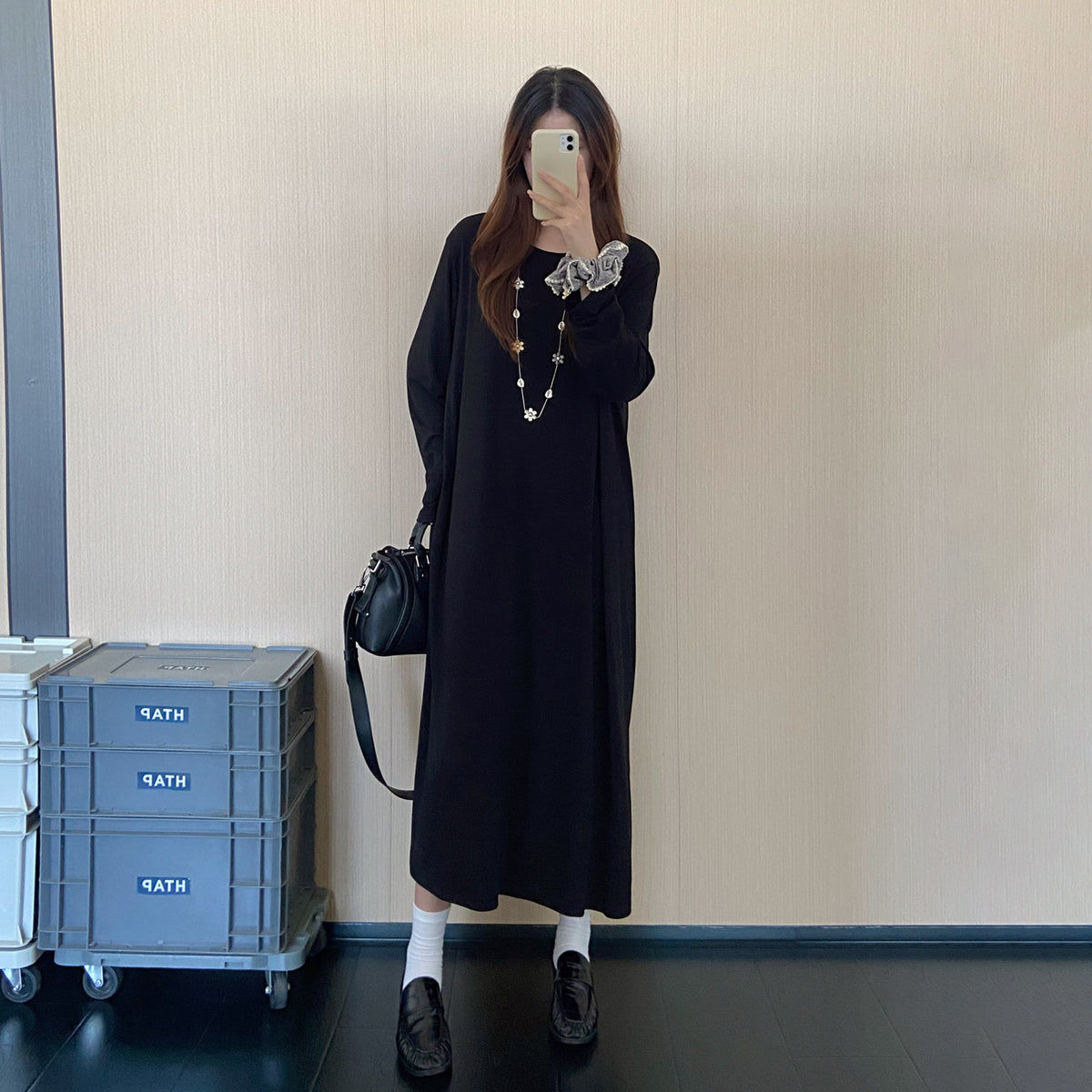 【ワンピース】シンプルロングワンピース レディース 秋冬新作 長袖 ゆったり レイヤードコーデ フレンチ風【JZシリーズ】