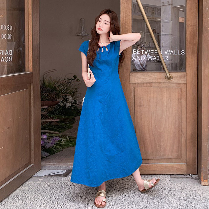 【ワンピース】エレガント な 雰囲気 ウエストシェイプ 夏用 レース風 ディテール クルーネック ノースリーブ ドレス【JZシリーズ】