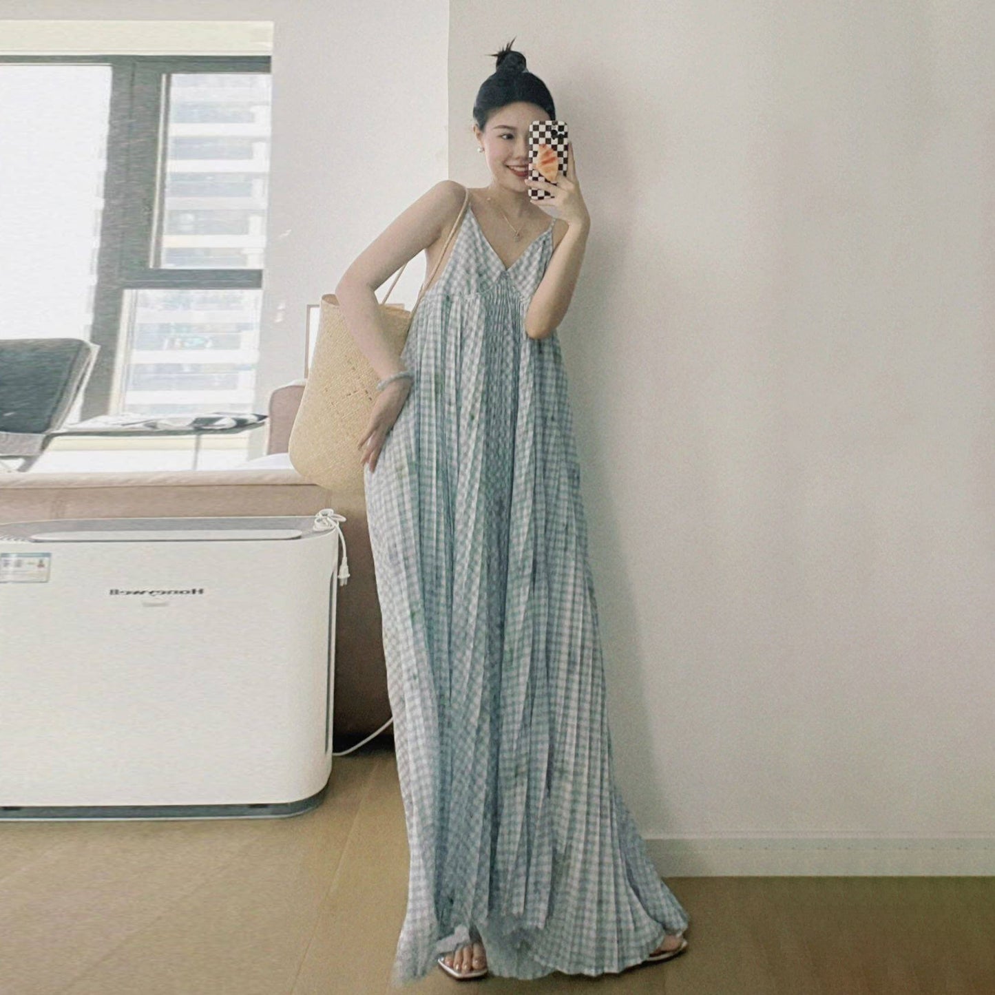 【ワンピース】フレンチ レトロ ノースリーブワンピース｜キャミソール ロング丈 海辺 リゾート ビーチ 映えドレス｜上品 高級感【SHシリーズ】