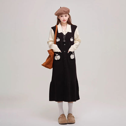 【ワンピース】🍒チェリーデザイン♡ツーピース風ニット長袖ワンピース  冬 レディース 高級感【JZシリーズ】