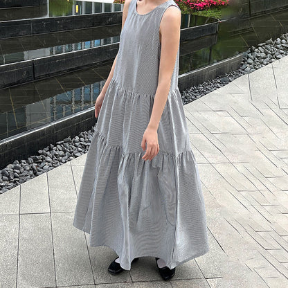 【ワンピース】トロシンプル ストライプ柄 細見え 夏新作 ゆる感 ノースリーブワンピース【JZシリーズ】