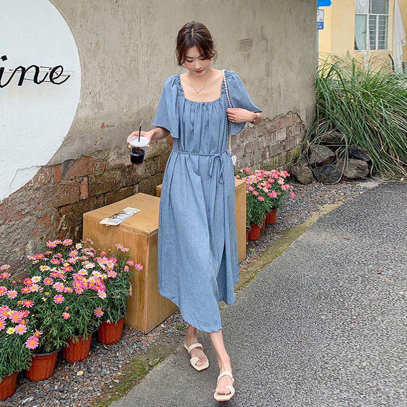 【ワンピース】夏 個性的で美しい スクエアネック 半袖ワンピース レディース 若見え リラックス感 ゆったりロングワンピース【SHシリーズ】