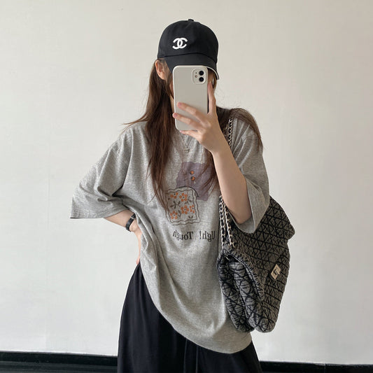 【トップス】ロゴプリント 半袖Tシャツ ドロップショルダー ゆったりシルエット シンプル カジュアル トップス 夏新作 【FCシリーズ】