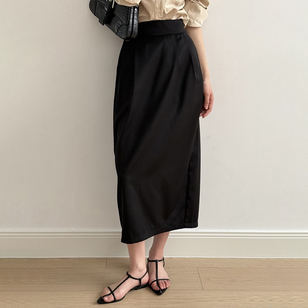 【ボトムス】ハイウエスト スリット入りスカート レディース 立体ギャザー 着回し細見えミモレ丈【JZシリーズ】