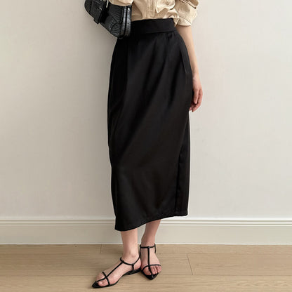 【ボトムス】ハイウエスト スリット入りスカート レディース 立体ギャザー 着回し細見えミモレ丈【JZシリーズ】