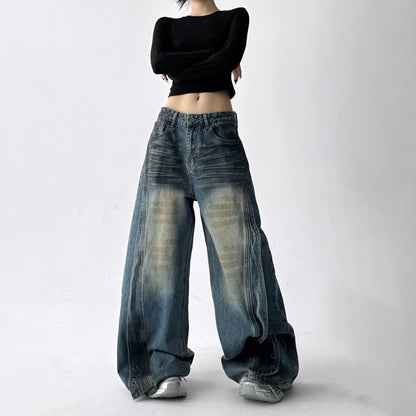 【ボトムス】デニム ハイウエスト ジーンズ 春秋 レディース ワイドストリートパンツ【FCシリーズ】