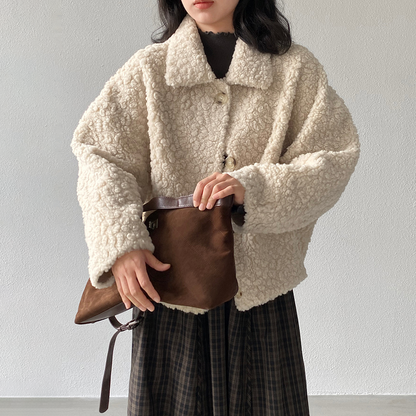 【アウター】ミルキーベージュ ボアジャケット レディース 冬 短丈 ゆったり 綿入れコート【JZシリーズ】