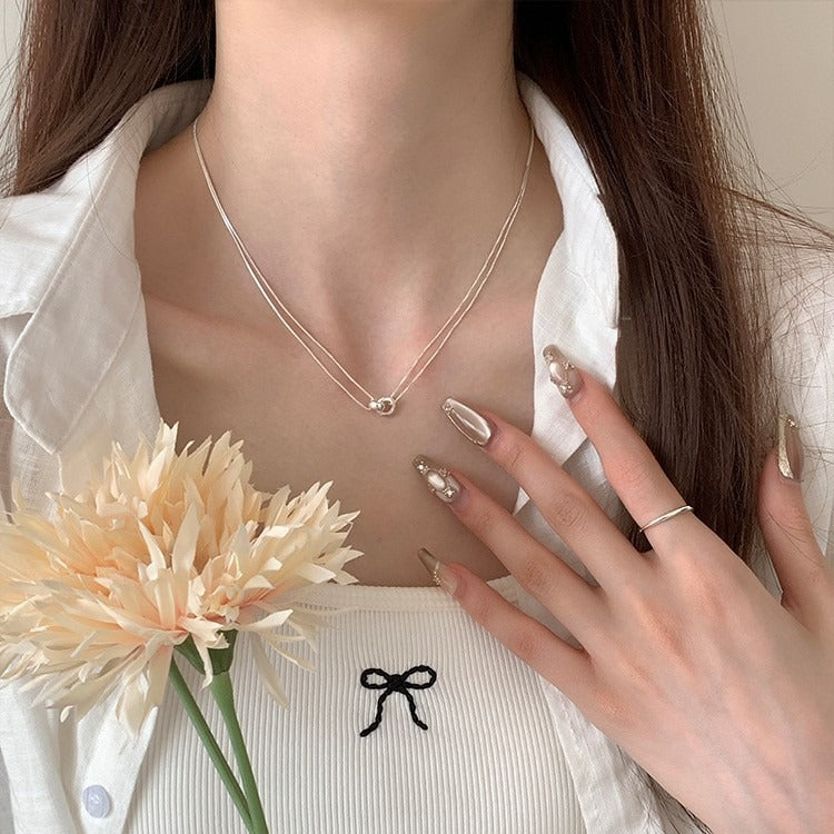【グッズ】INS風 ダブルリング ネックレス レディース シンプル チェーンネックレス トレンド アクセサリー