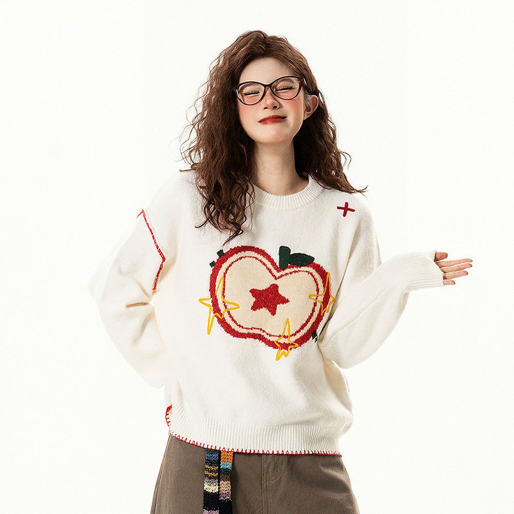 【トップス】 アメリカンレトロ アップルジャガード クルーネック ニット【FCシリーズ】