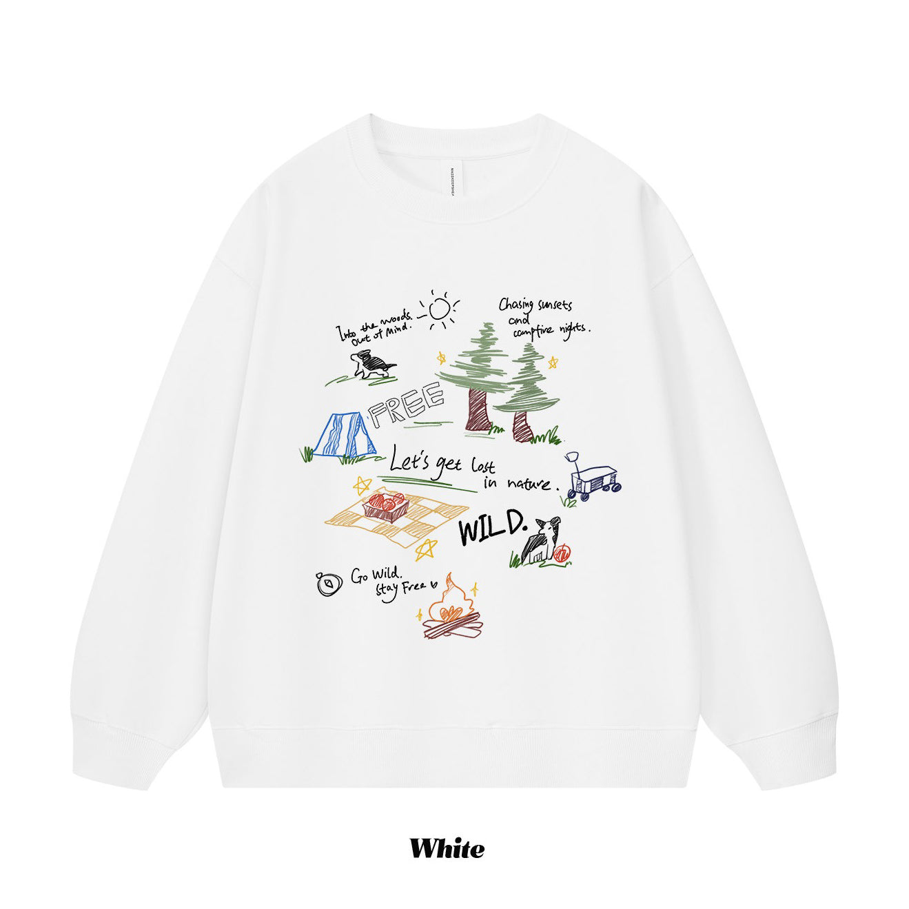 6カラー | S~3XL【トップス】アウトドアグラフィック 手描き風 デザイナーズシリーズ クルーネックスウェット 学院風 ゆったり パーカー【FCシリーズ】