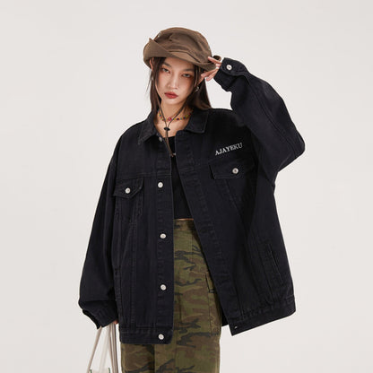 【アウター】アメリカンレトロ ワーク風 デニム 男女兼用 ジャケット レディース ゆったり 英字プリント カジュアル 2026春新作 【FCシリーズ】