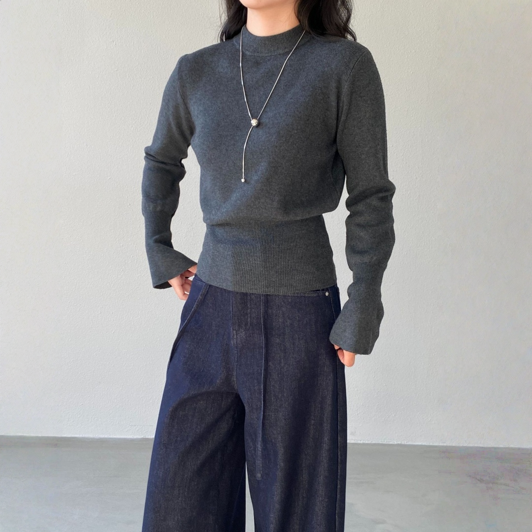 【トップス】ハイネック 春 秋 冬 ウエストマーク 着痩せ効果 ニット セーター 【JZシリーズ】