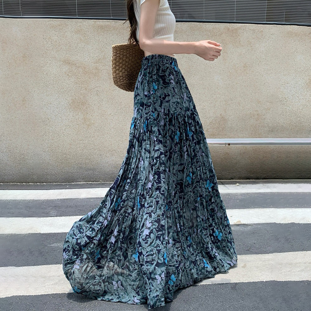 【ボトムス】フレンチ花柄スカート レディース 夏 シフォン素材 ティアードロングスカート ハイウエスト 上品フェミニン【SHシリーズ】