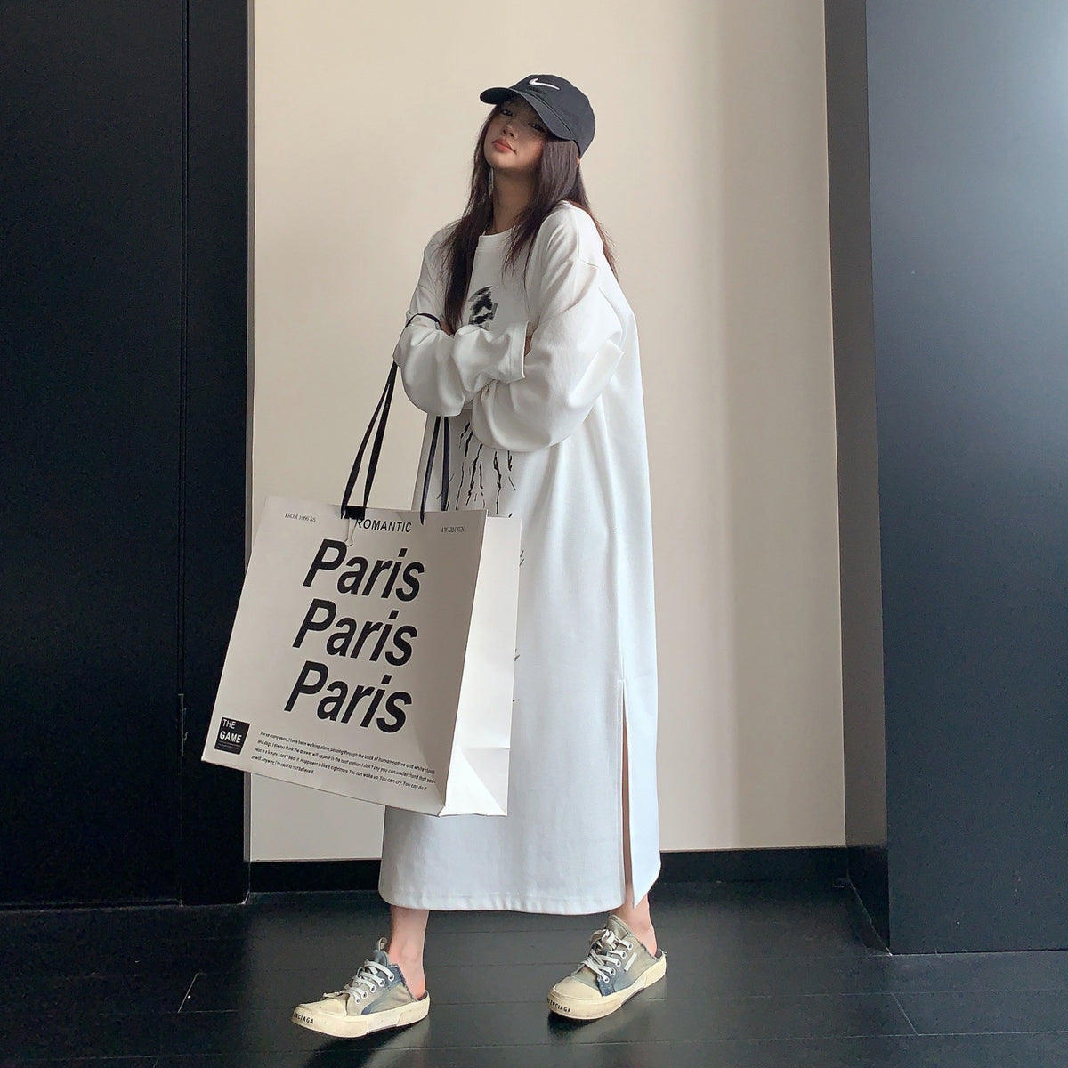 【ワンピース】薄手ロングワンピース レディース 初秋 長袖 ゆったり リラックス感 オーバーサイズ【FCシリーズ】