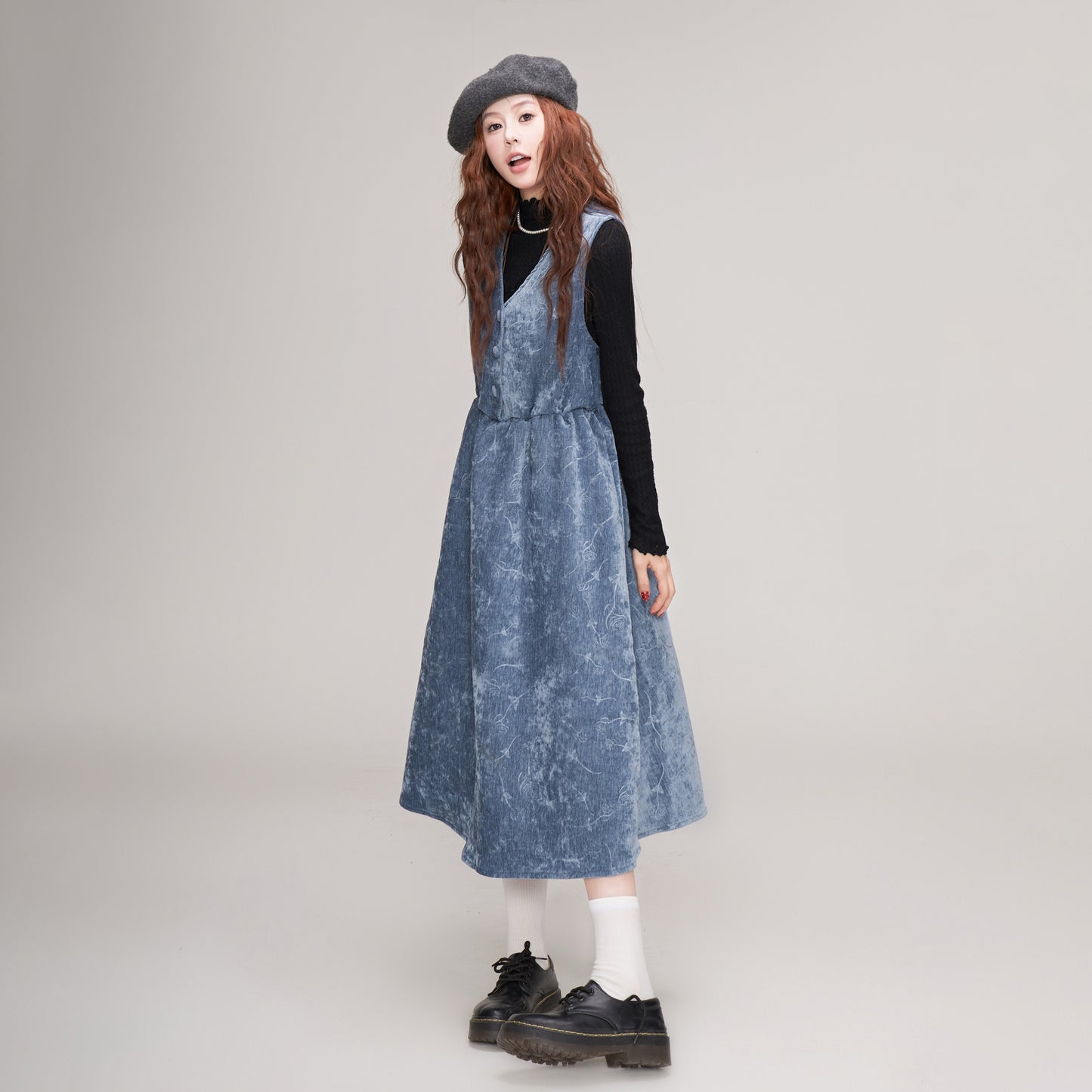 【ワンピース】秋冬新作 レトロ可愛い コーデュロイ サロペットスカート  裏起毛 ゆったりワンピース【JZシリーズ】