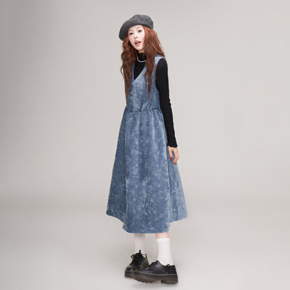 【ワンピース】秋冬新作 レトロ可愛い コーデュロイ サロペットスカート  裏起毛 ゆったりワンピース【JZシリーズ】