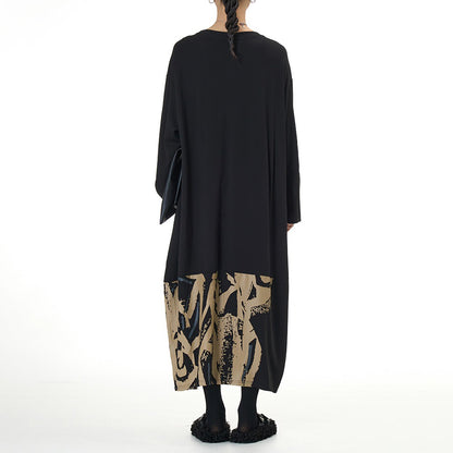 【ワンピース】ファッション 切替デザイン 長袖 プリントワンピース 春新作 大きいサイズ レディース ゆったり 体型カバー Aラインワンピース【SHシリーズ】