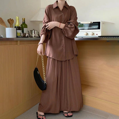 2点セット！【セットアップ】春新作 韓国風 大きいサイズ レディース ゆったりシルエット ウエストリボン シャツ+スカート 上下セット【JZシリーズ】