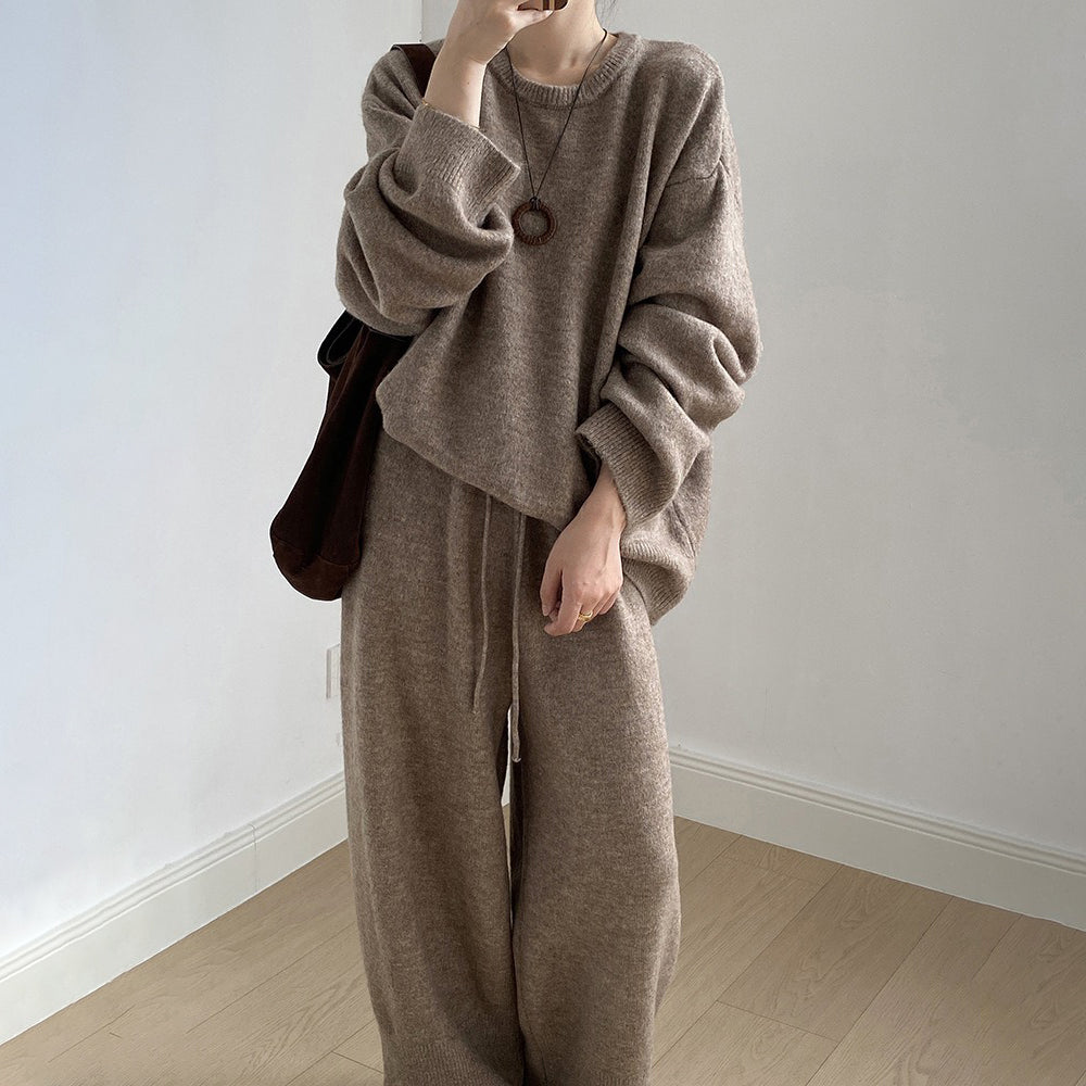 2点セット！【セットアップ】ふんわりニット 上下セット レディース 秋冬 ゆったり プルオーバー＋ニットパンツ 韓国風 カジュアル【JZシリーズ】