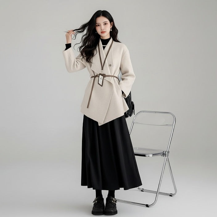 【ワンピース】春 秋 冬 シャネル風 ニット アウター + ブラック ワンピース 2点 上下セット 【JZシリーズ】