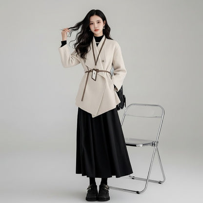 【ワンピース】春 秋 冬 シャネル風 ニット アウター + ブラック ワンピース 2点 上下セット 【JZシリーズ】