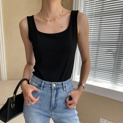 【トップス】夏新作 フレンチエレガンス  スクエアネック フィット感  ベスト タンクトップ【SNシリーズ】