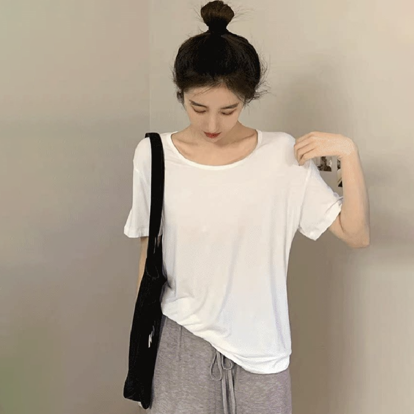 【トップス】冷感 Tシャツ レディース 夏 UVカット 無地 半袖 ゆったり 体型カバー インナー 人気 ベーシック【JZシリーズ】