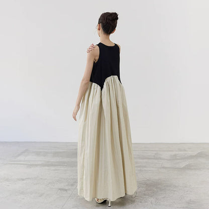 【ワンピース】レトロデザイン バイカラー アシンメトリー ノースリーブワンピース レディース 夏 キャミソール ロングドレス【SHシリーズ】