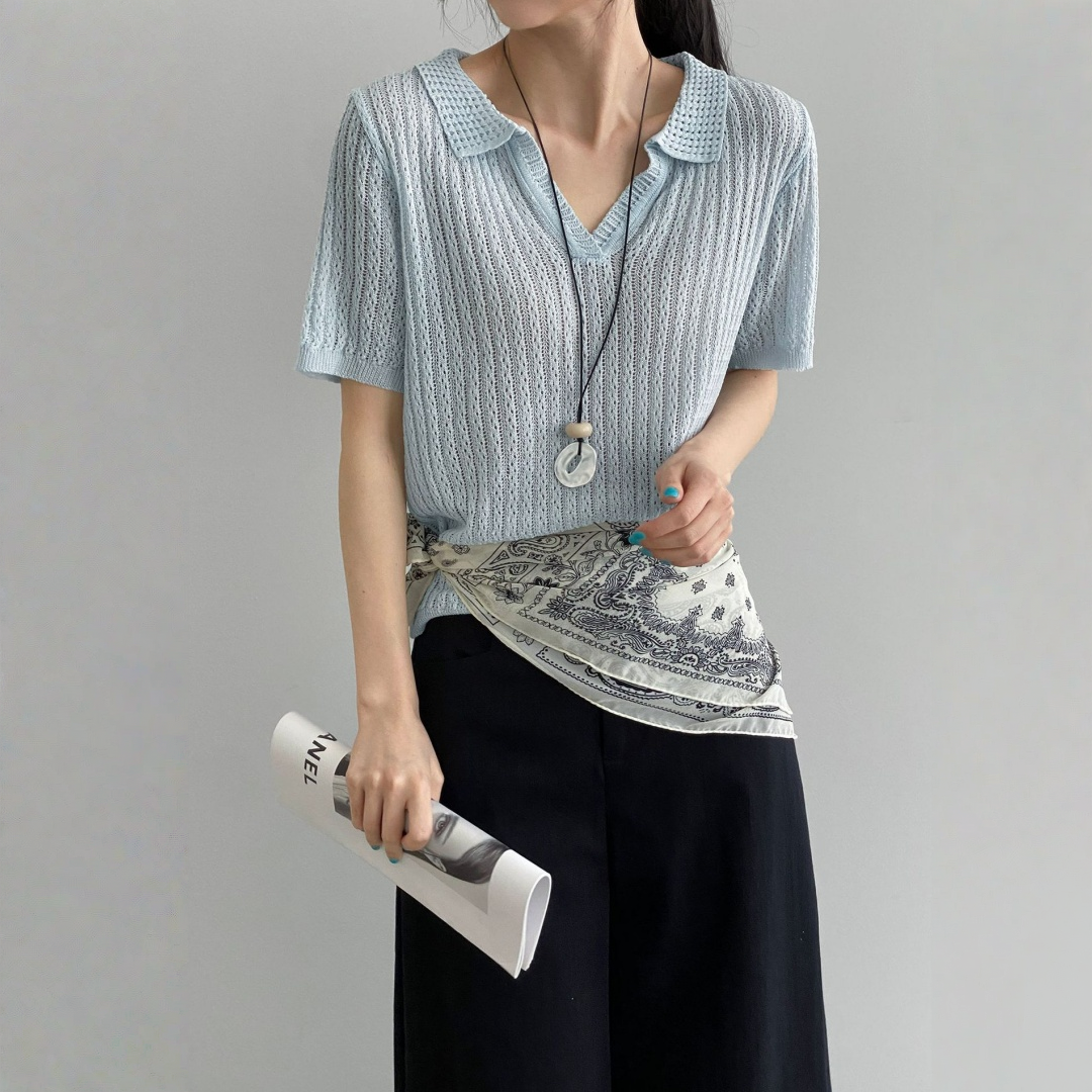 【トップス】襟付き 薄手 着回しやすい 接触冷感ニット Ｔシャツ 【JZシリーズ】