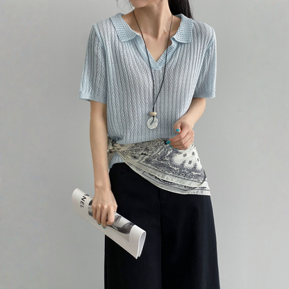 【トップス】襟付き 薄手 着回しやすい 接触冷感ニット Ｔシャツ 【JZシリーズ】